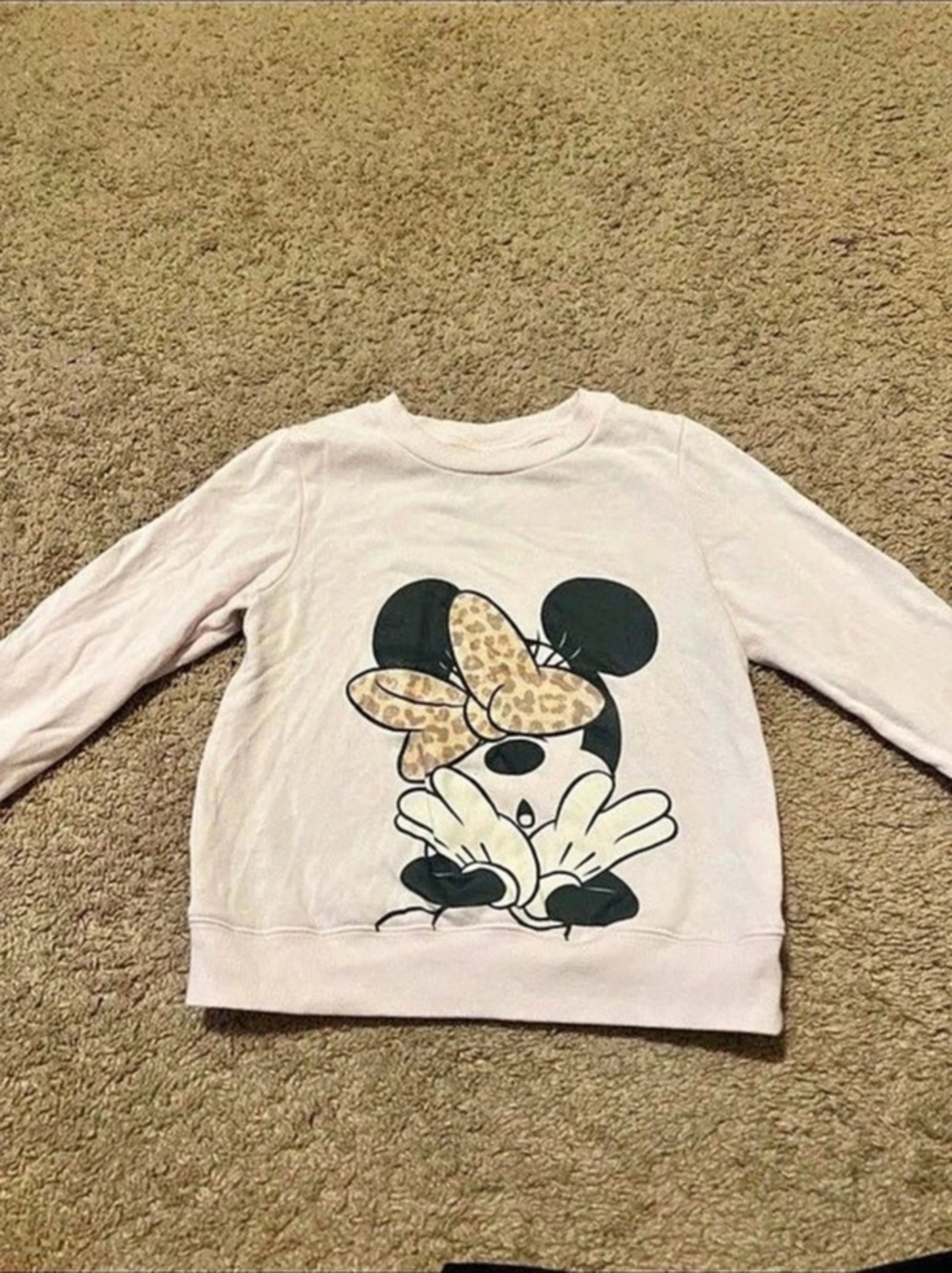Disney Minnie Mouse Leopard Bow Graphic Sweatshirt Girls 7/8 Pink & Black